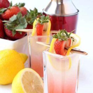 Spiked Strawberry Lemonade Shots are a sweet shot recipe made with vodka