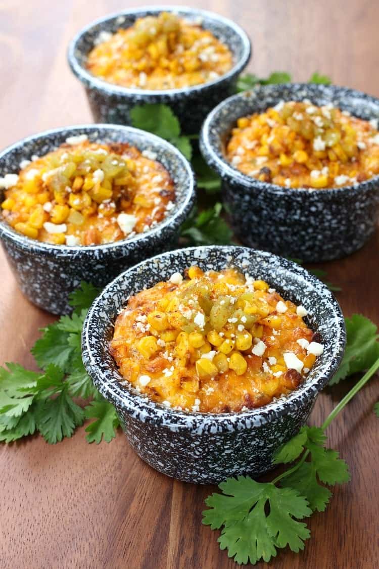 Mexican Street Corn Pudding in individual serving cups