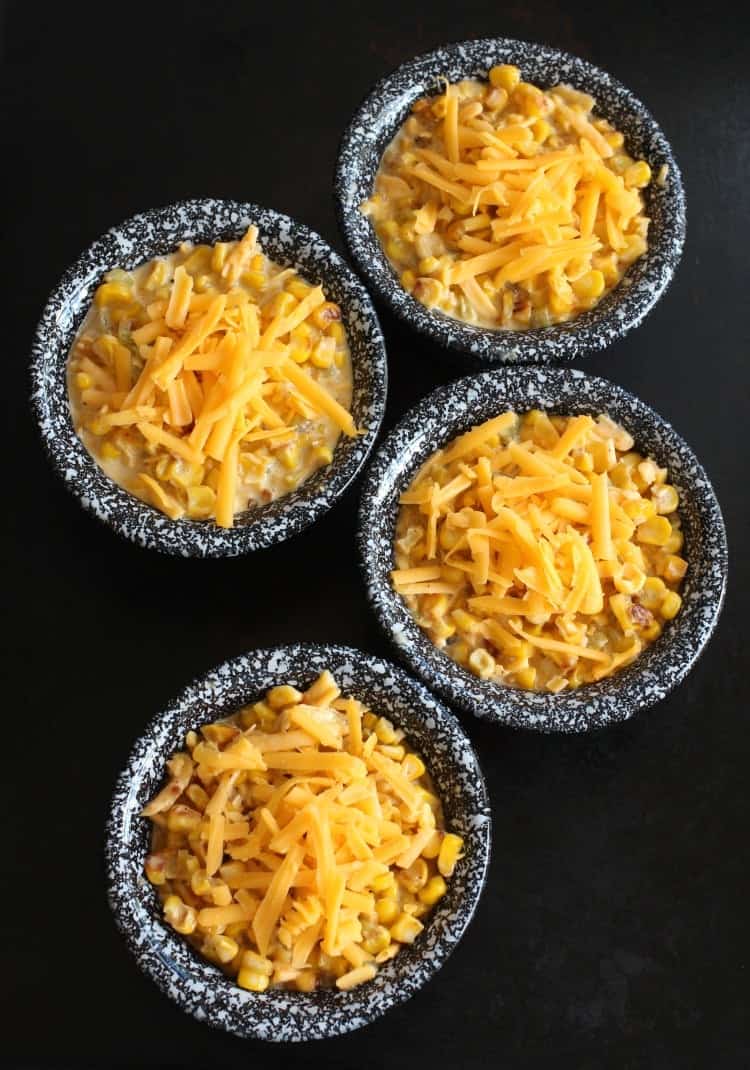 Ramekins with Mexican Street Corn Pudding to go in the oven