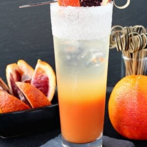 This Blood Orange Gin Cooler has fresh blood orange juice and a splash of seltzer!