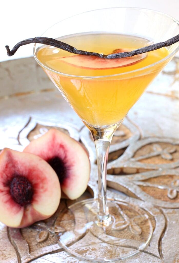Vanilla Peach Cosmopolitan is a martini recipe with vodka and peach flavors