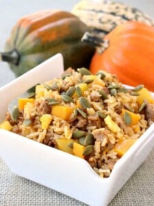 Fall Fried Rice is the perfect weeknight dinner, the squash cooks up in minutes in the microwave!