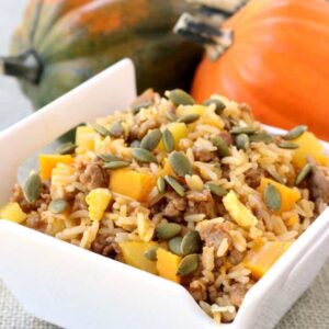 Fall Fried Rice is the perfect weeknight dinner, the squash cooks up in minutes in the microwave!