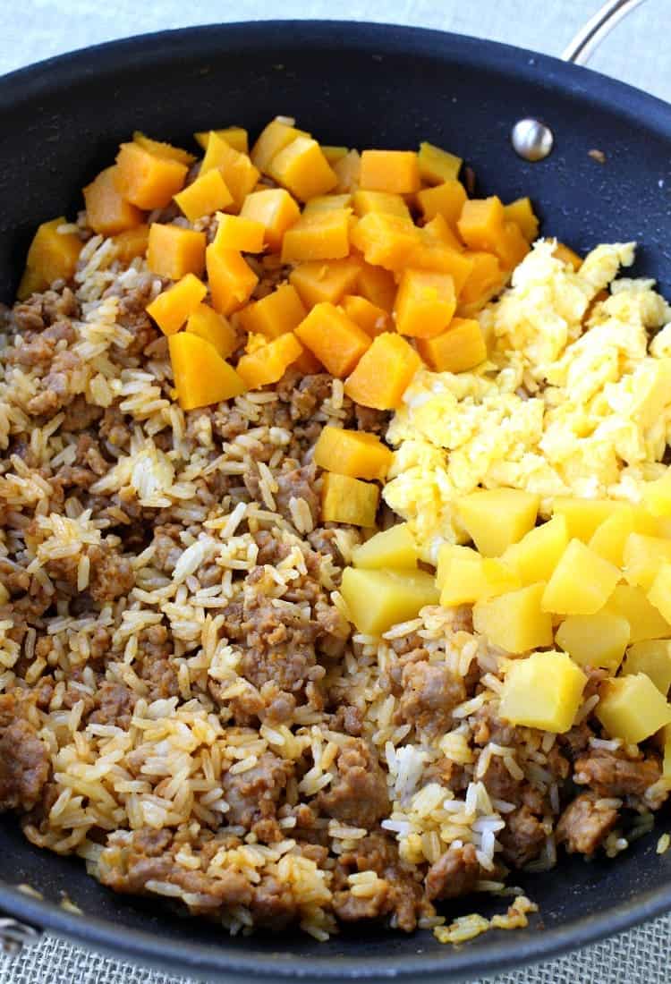 Fall Fried Rice is a fried rice recipe that uses two different types of squash