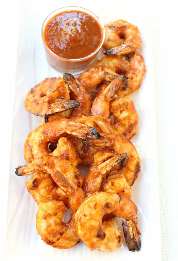 Grilled Shrimp Cocktail with Mango BBQ sauce top shot