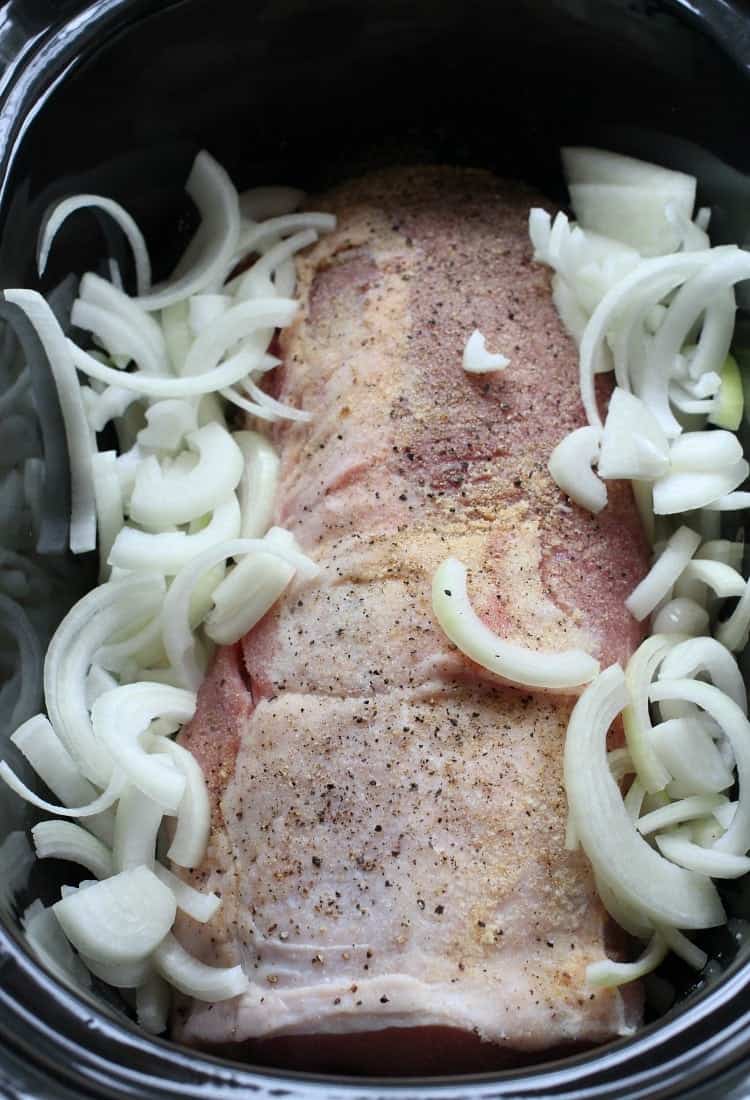 This Crock Pot Applesauce Pork Roast recipe can be made with a pork tenderloin also!