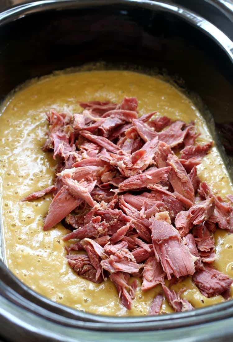 Turkey Leg Split Pea Soup has tons of shredded smoked turkey in a creamy soup.