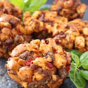 These Italian Stuffing Muffins are perfect for Thanksgiving dinner, everyone will love the surprise center!