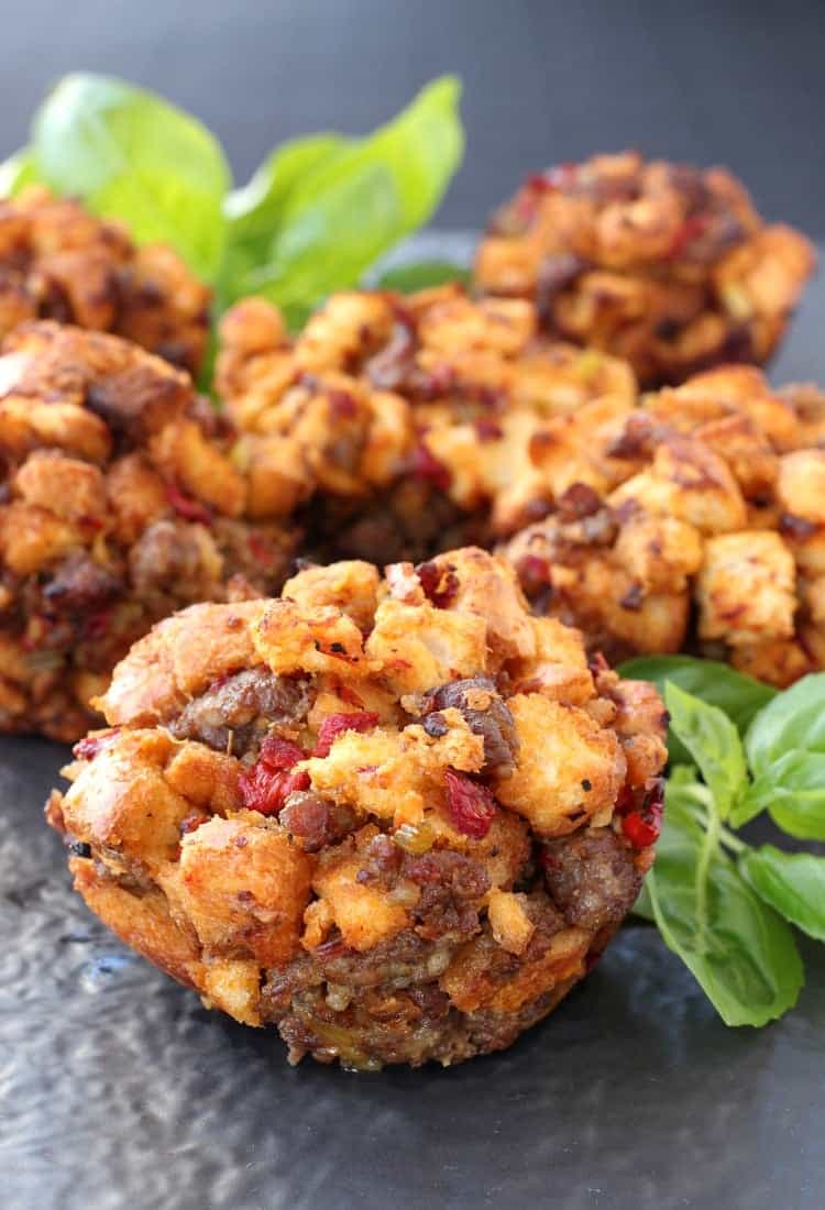 Stuffing Muffins are a super fun way to serve stuffing! Individual portions of delicious stuffing with a surprise, cheesy center! Italian Stuffing Muffins Recipe