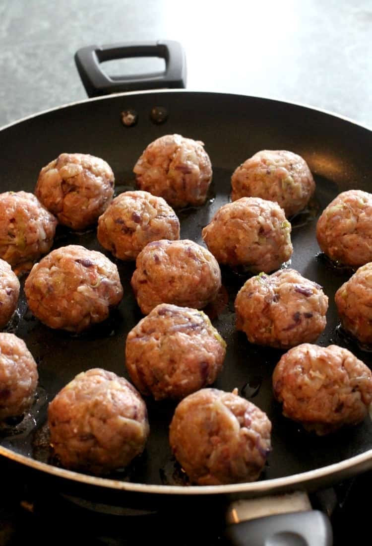 Pan-fry these Slow Cooker Cabbage Roll Meatballs quick before getting them in your slow cooker!