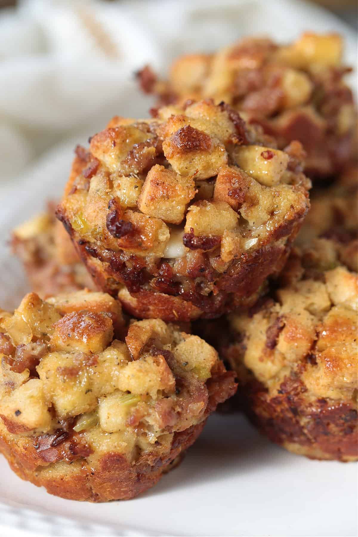 stuffing muffins stacked on a platter