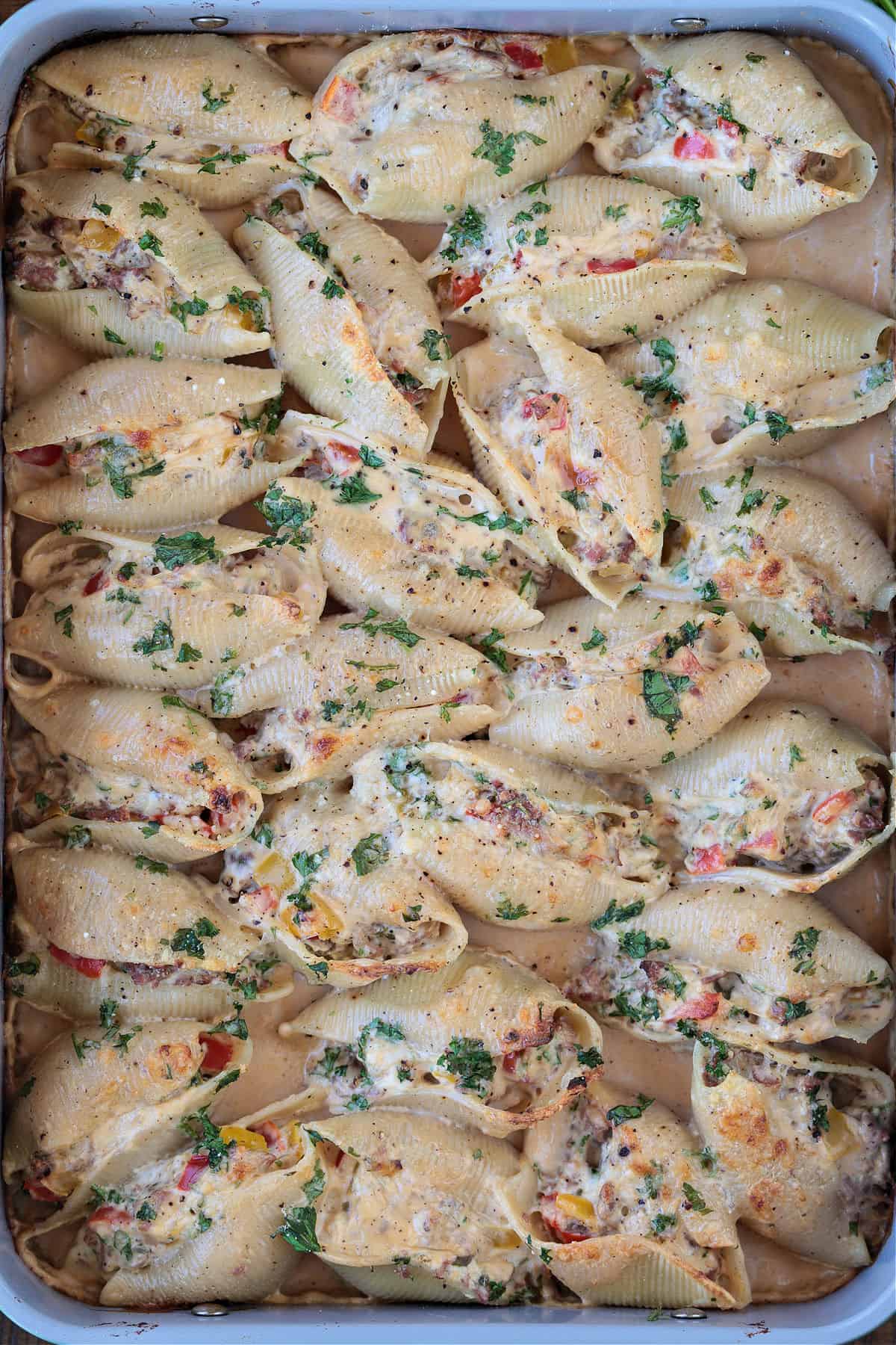 baked stuffed shells in baking dish