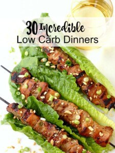 Three pork kabobs wrapped in lettuce