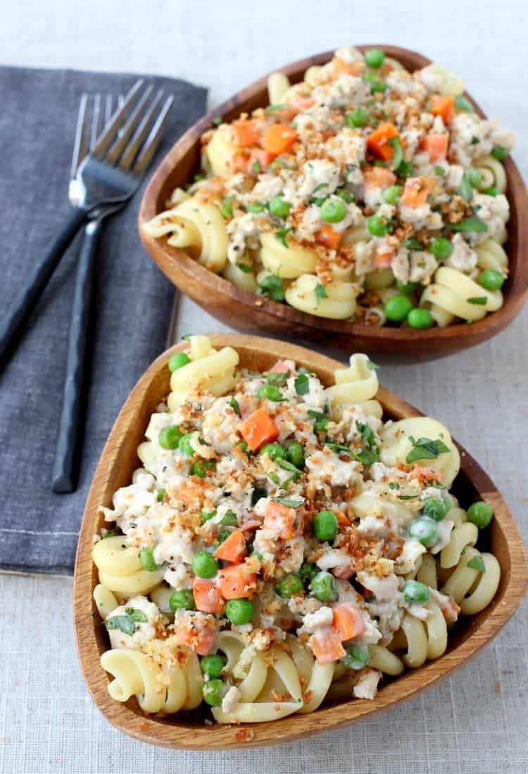 Creamy Turkey Meat Sauce served in wooden bowls with pasta