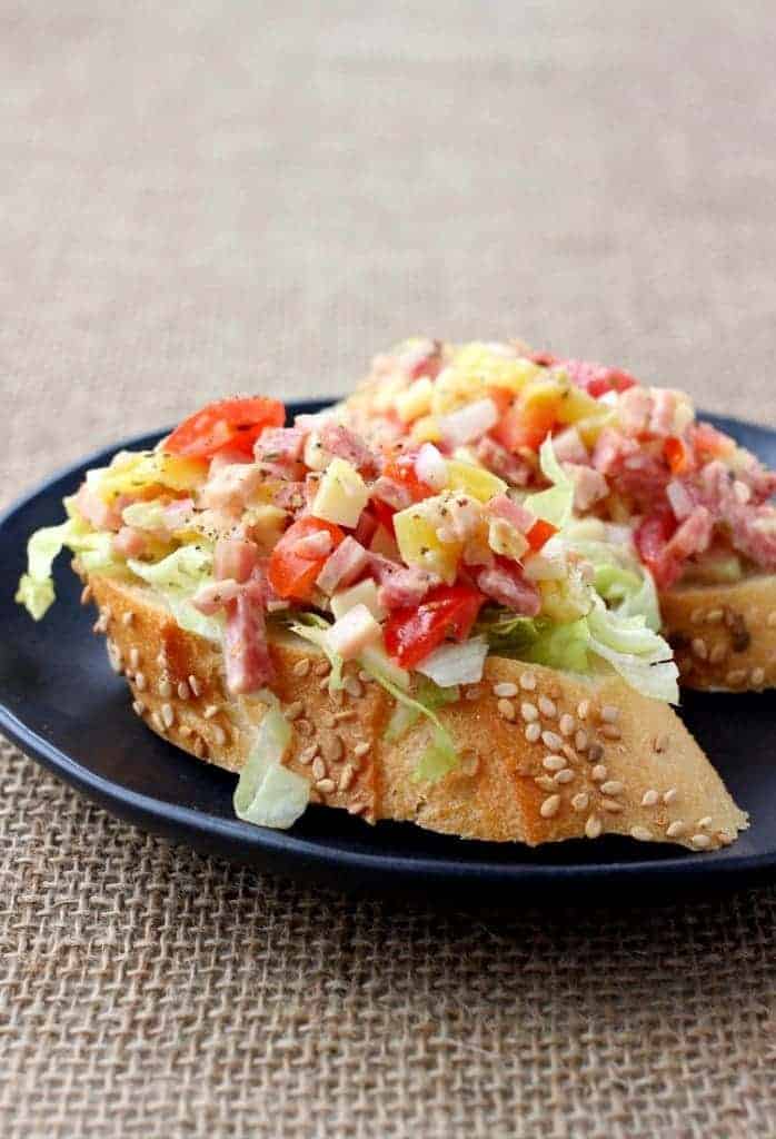 Italian Sub Bruschetta is perfect for tailgating or apps at home!