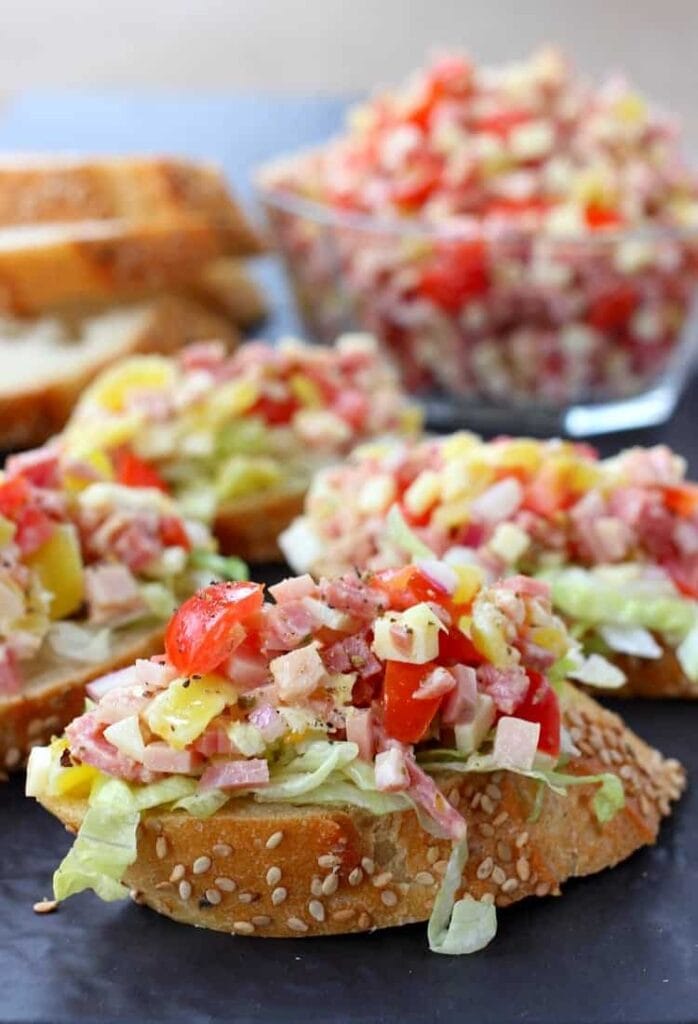 Make Italian Sub Bruschetta for appetizers or even a fun dinner!