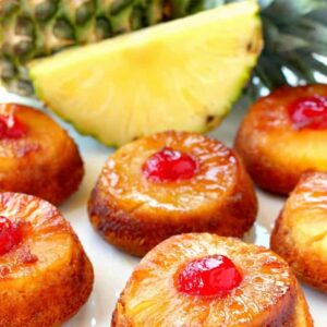 Pineapple Whiskey Upside Down Cakes are a boozy version on the classic dessert!