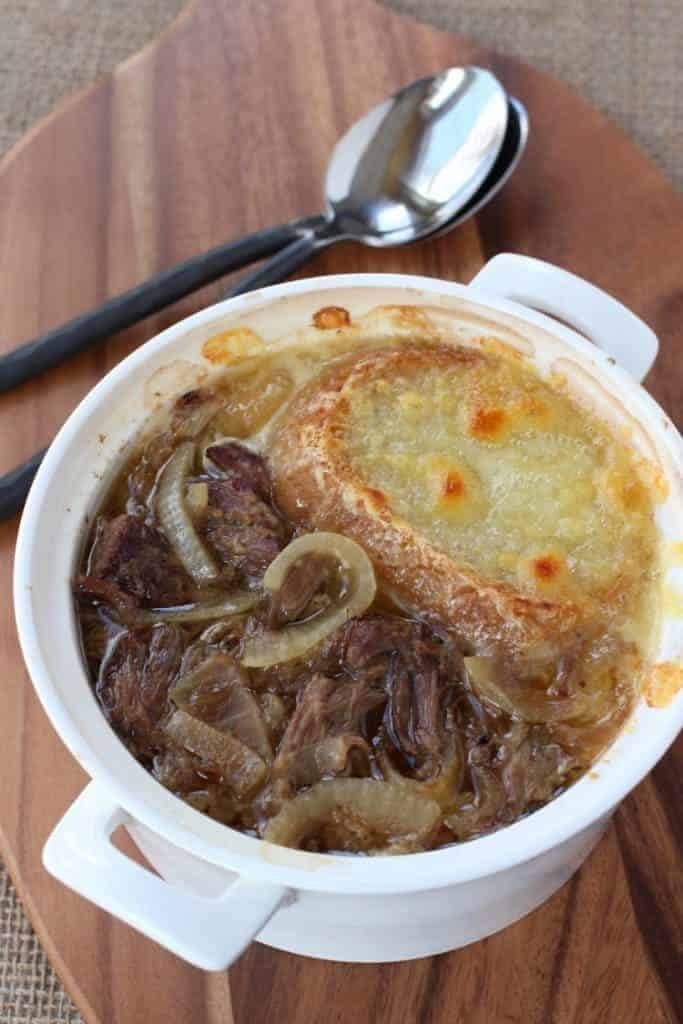 Slow Cooker Beefy French Onion Soup is comfort food in a bowl!