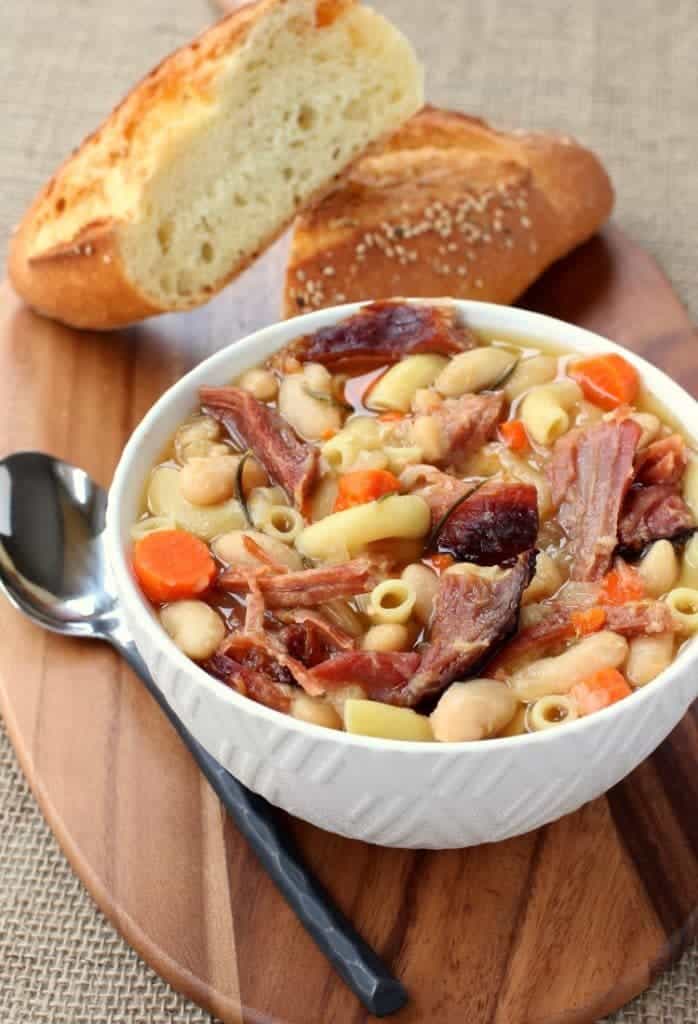 Slow Cooker Pasta Fagioli recipe served in a bowl with spoon