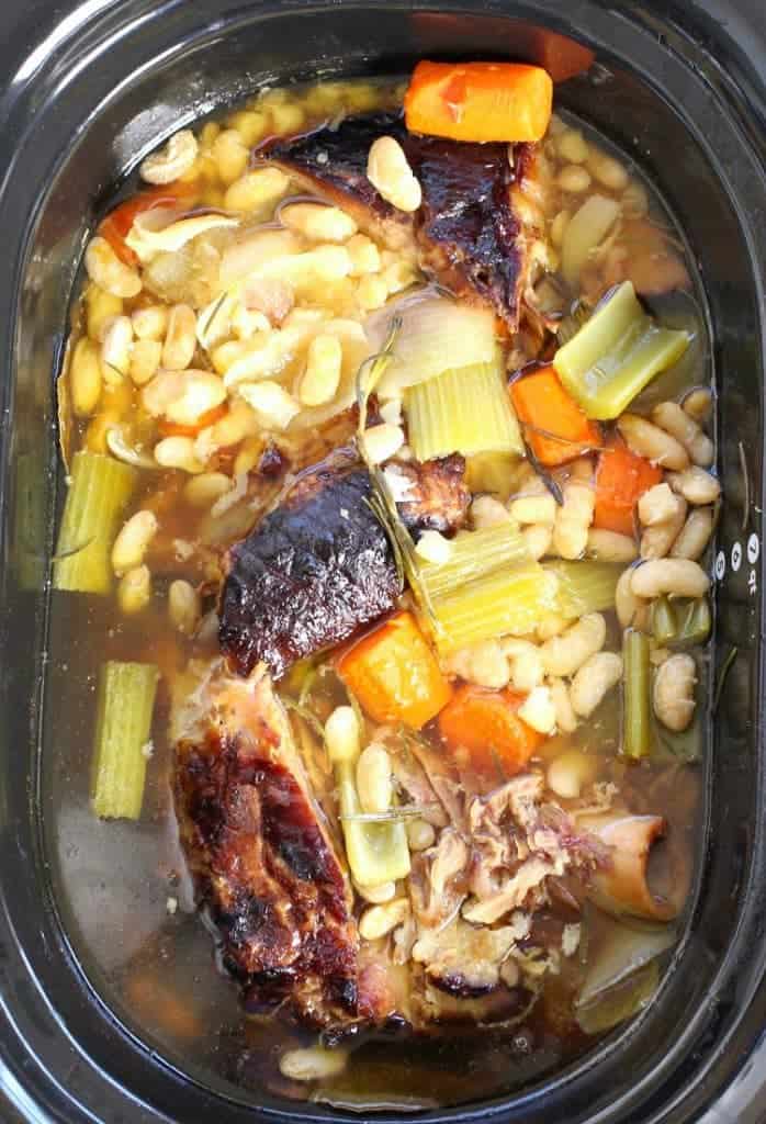 Pasta Fagioli soup recipe in a crock pot after cooking