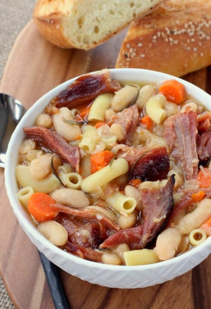 Crock Pot Pasta Fagioli recipe in bowl with bread