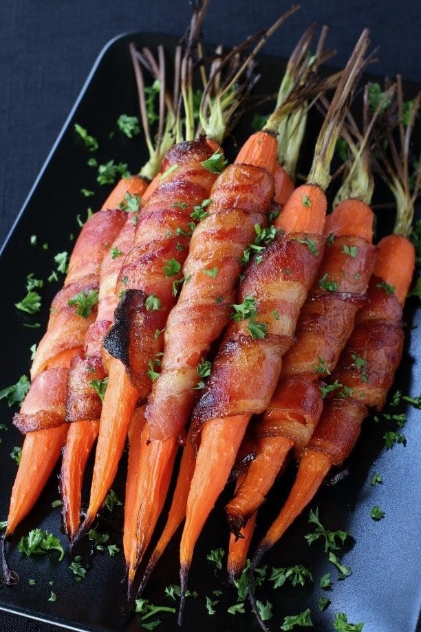 These Bacon Wrapped Maple Glazed Carrots are my favorite side dish to serve for Easter dinner!