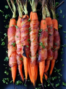 Bacon Wrapped Maple Glazed Carrots are going to be the side dish star for the Holidays!
