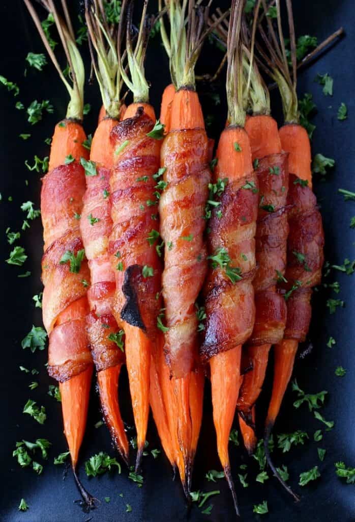 Bacon Wrapped Maple Glazed Carrots are going to be the side dish star for the Holidays!