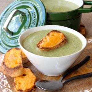 This Broccoli Soup with Cheddar Toasts is one of our favorite dinner recipes!