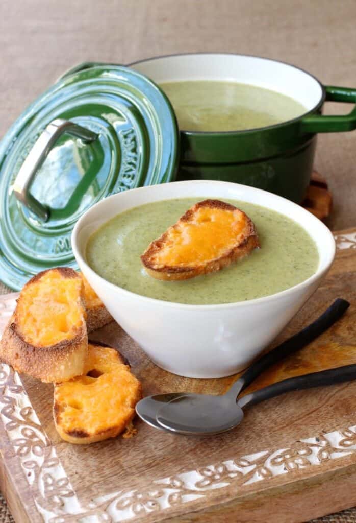 This Broccoli Soup with Cheddar Toasts is one of our favorite dinner recipes!