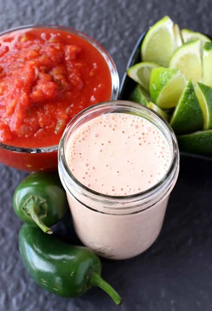Creamy salsa dressing with limes and peppers