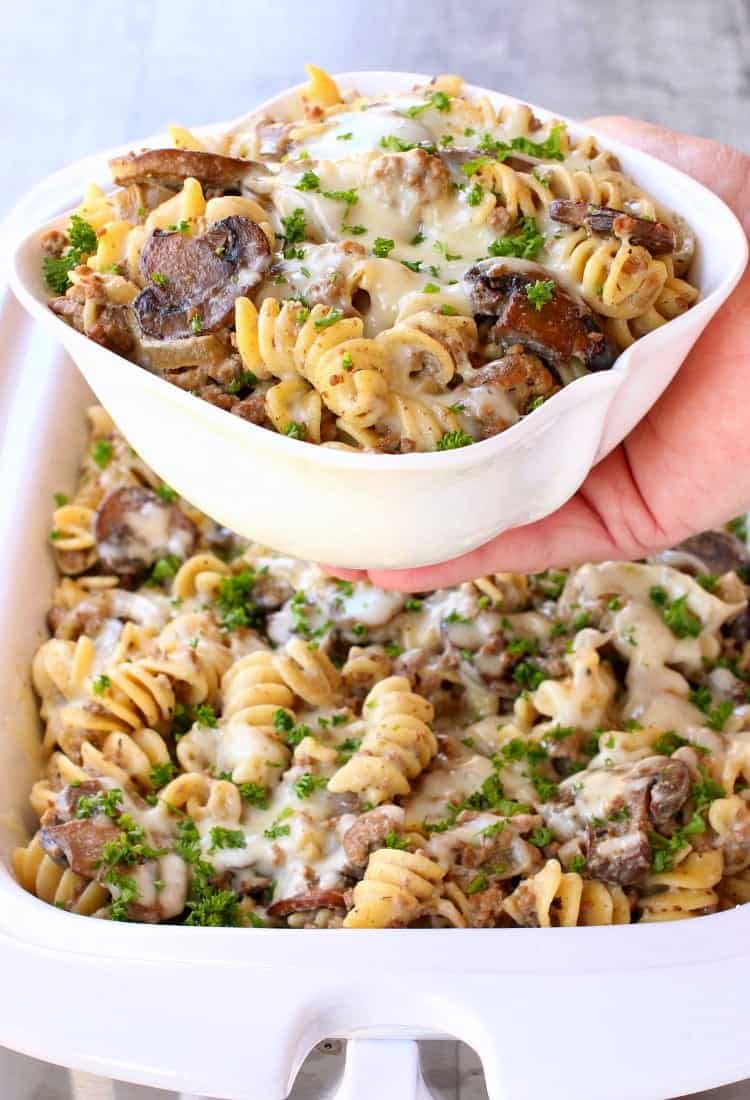 Slow Cooker Cheesy Beef Stroganoff is one of our favorite comfort food dinners!