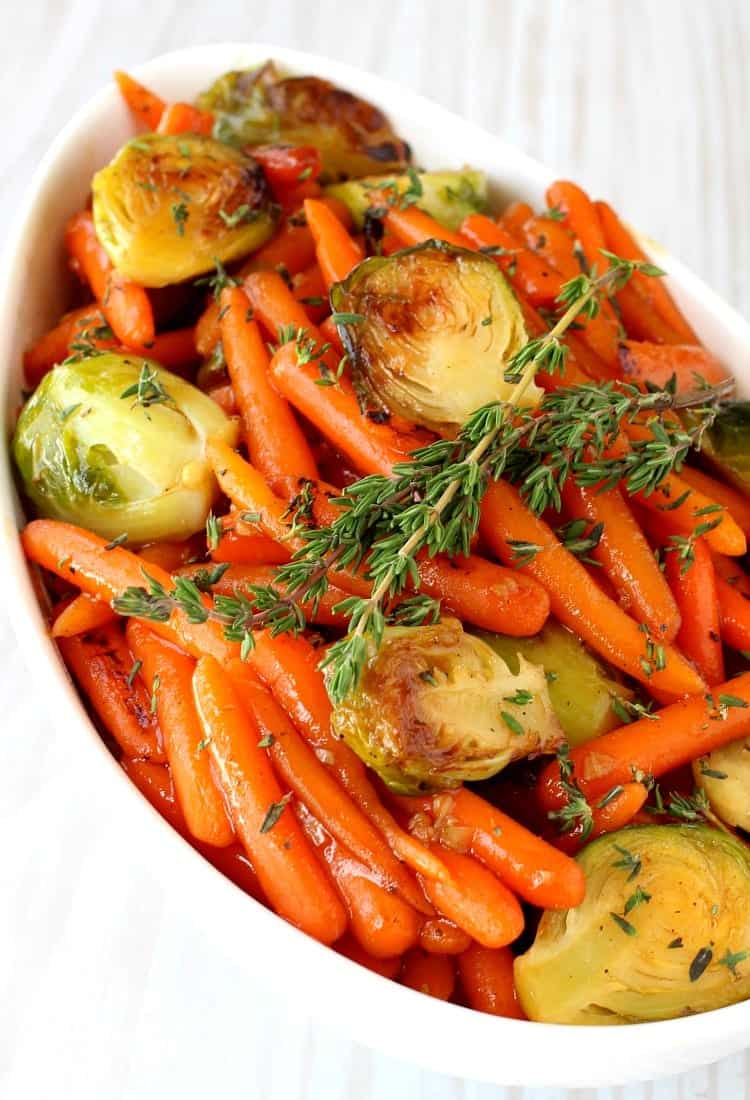 Whiskey Glazed Carrots and Brussels is an easy, make ahead side dish for the Holidays!