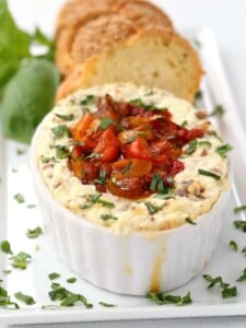 Baked Ricotta with Sausage and Tomato Jam is a hearty appetizer or a light dinner!