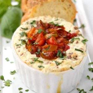 Baked Ricotta with Sausage and Tomato Jam is a hearty appetizer or a light dinner!