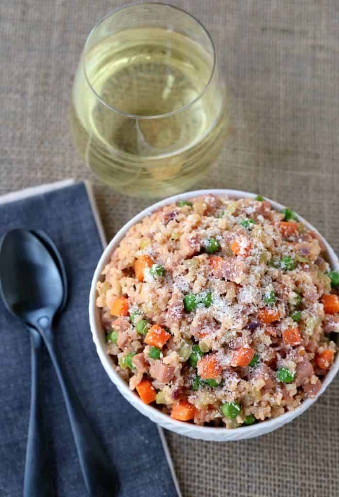 This Low Carb Cauliflower Rice Ham Risotto is perfect for your leftover ham!