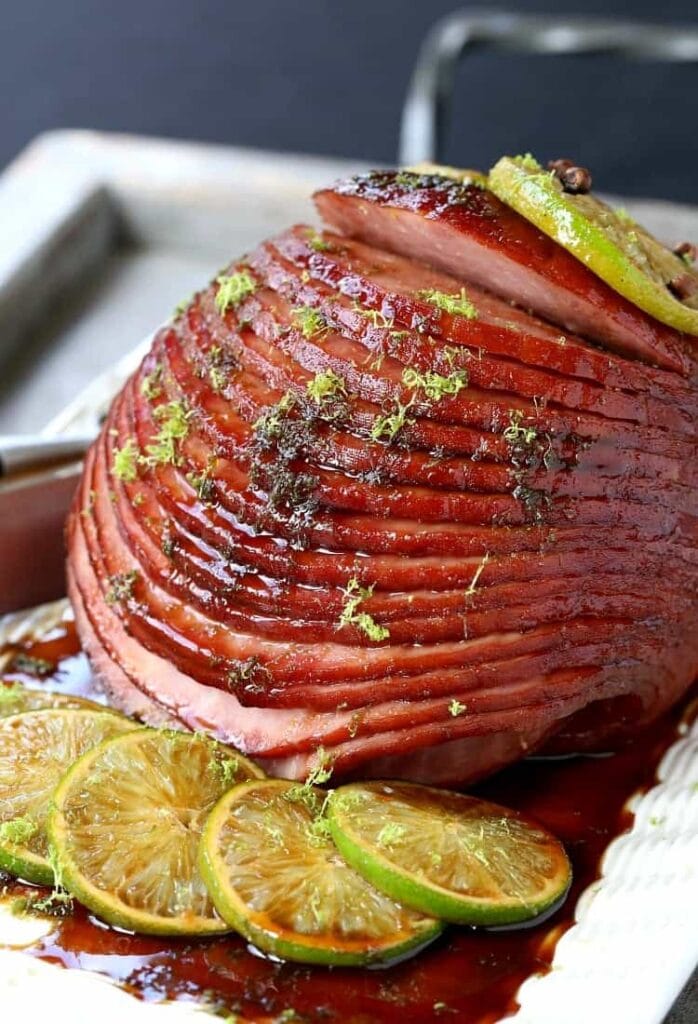 A slow cooker ham recipe that has a sweet rum glaze