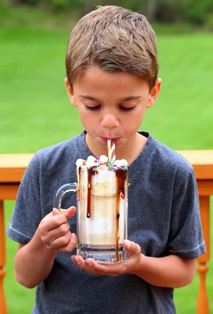 Evan sipping birthday root beer float