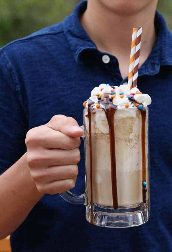 Tyler holding a root beer float