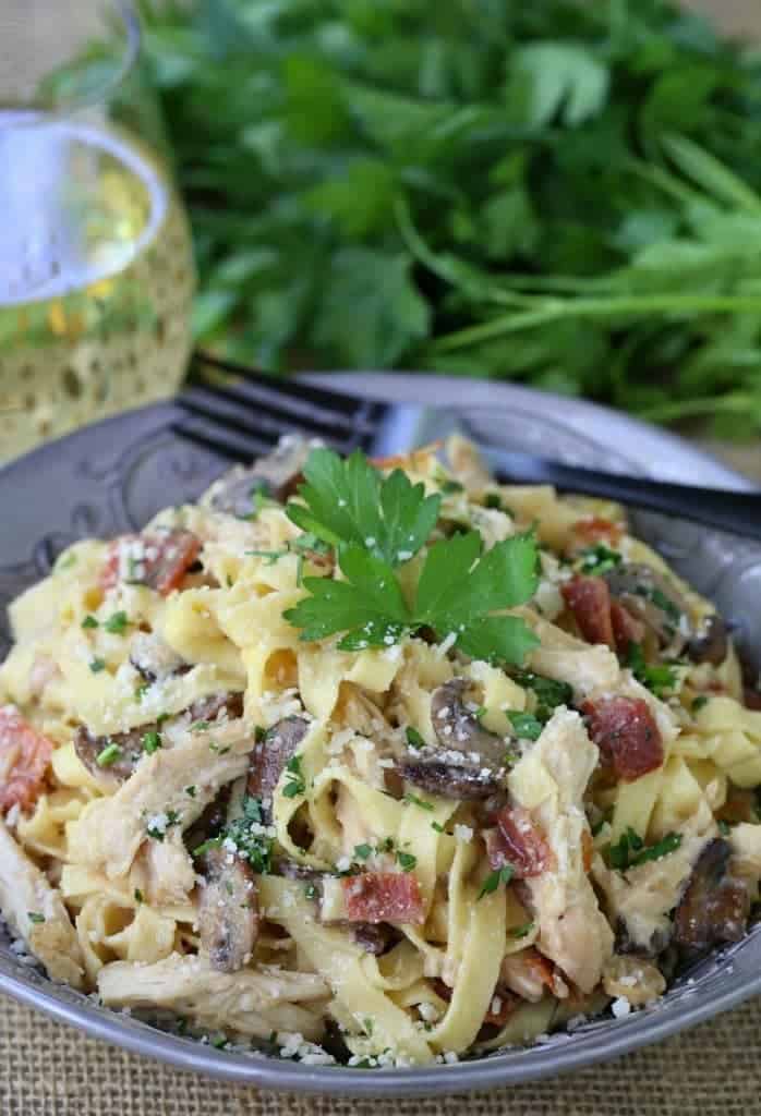 This Chicken Marsala Alfredo is loaded tossed in a creamy, cheesy sauce 