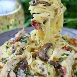 Chicken Marsala Fettuccini Alfredo is a pasta recipe that uses leftover chicken or turkey