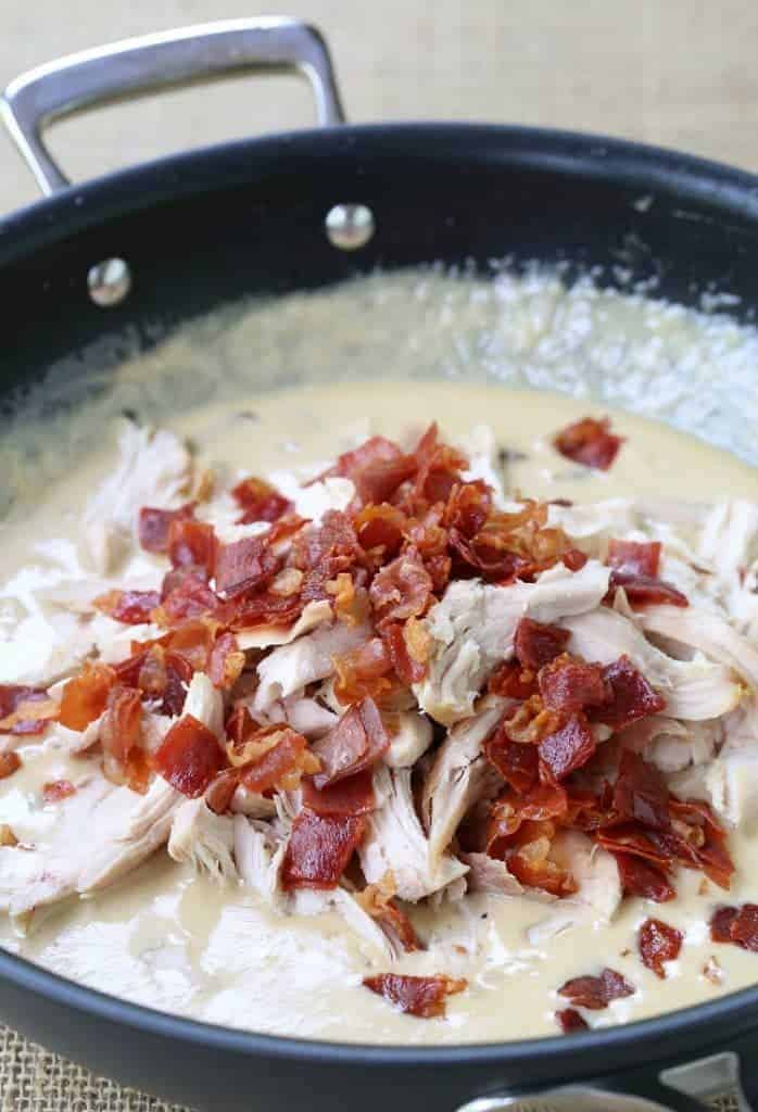 Chicken Marsala Fettuccini Alfredo Sauce, process shot of sauce in pan