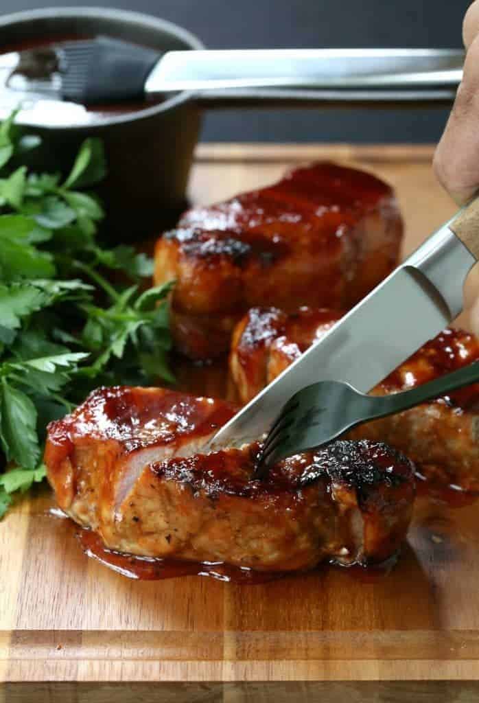 Cider Brined Pork Chops with Brown Sugar BBQ Sauce is a pork chop recipe for an easy dinner