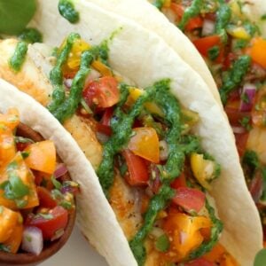 Fish Tacos with Tomato Salsa and Fresh Watercress Sauce are not only delicious but super healthy too!