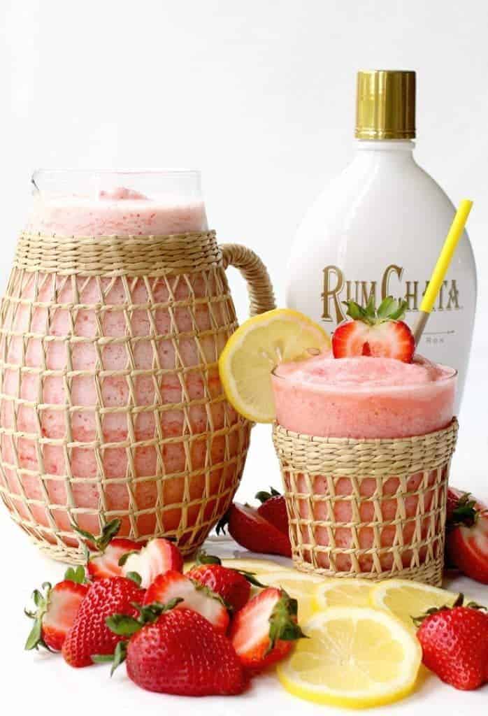 This Frozen RumChata Strawberry Lemonade is bursting with fresh fruit flavor!