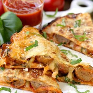 These Meatball Pizza Quesadillas turn a bust night into an amazing dinner!