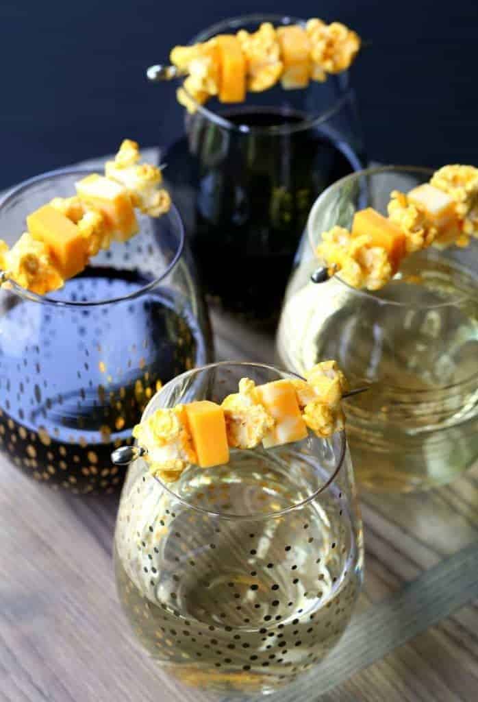 Popcorn and Cheese Wine Kabobs are the perfect snack with your wine!