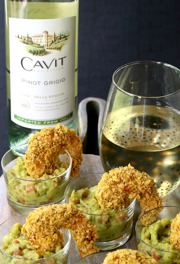 These Tortilla Crusted Taco Shrimp go perfectly with a glass of wine!