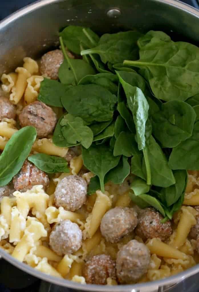 Baked ziti recipe with meatballs and spinach