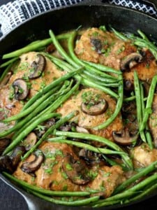 Skillet Chicken Thighs with Green Beans and Mushrooms, one pan